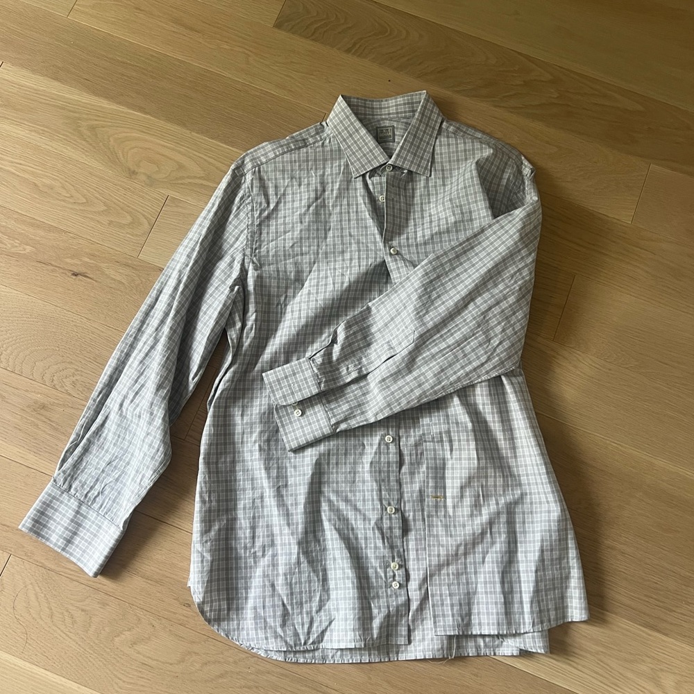 Ike Behar Men's Light Gray Plaid Shirt